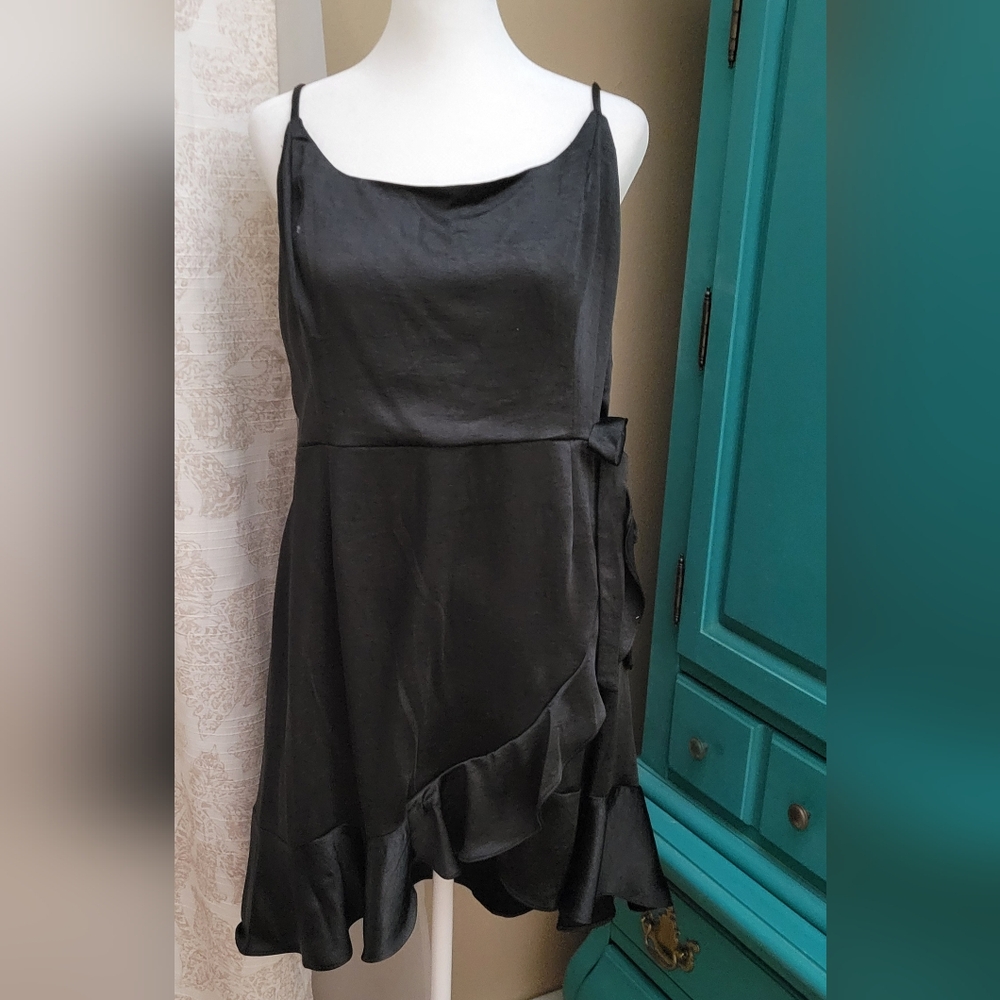 Wild Fable Satin Black Asymmetrical Dress